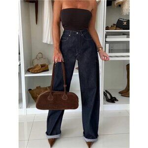 High-Waisted Wide-Leg Washed Jeans